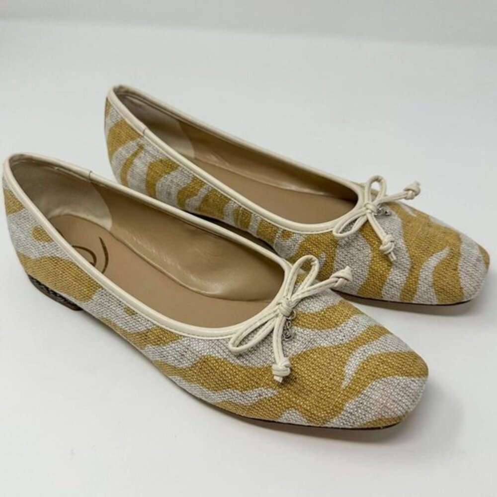 Sam Edelman Yellow Cream Patterned Canvas Ballet Flats